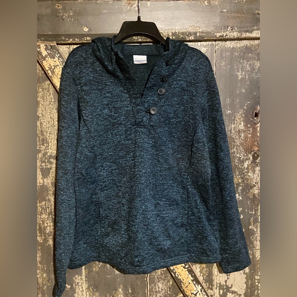 Columbia hooded pullover. Womens XL. Green/teal. Button top.